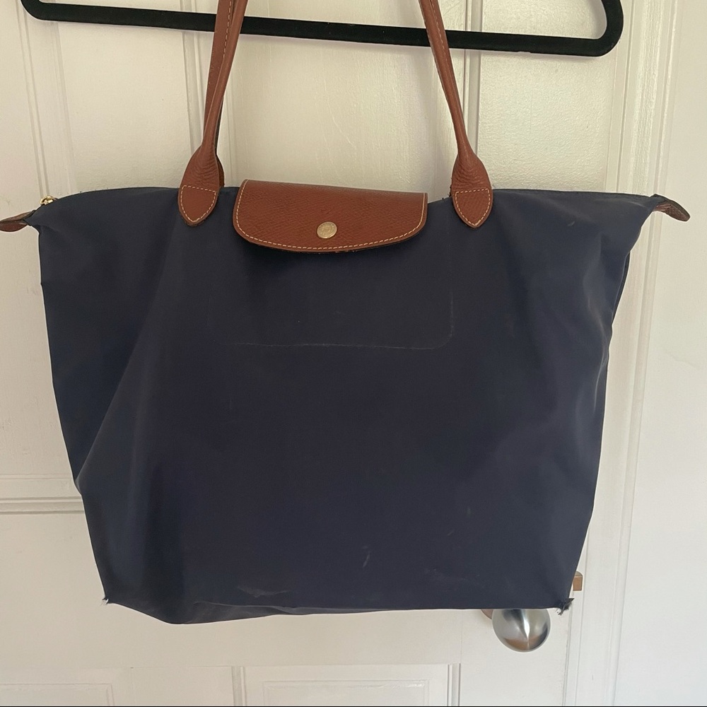 Longchamp Navy and Brown Tote Bag